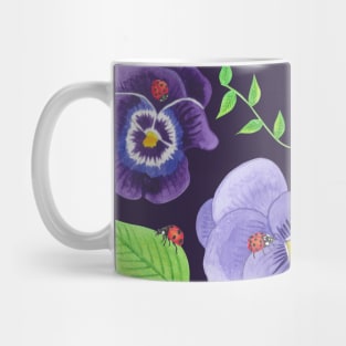 Pansies Ladybugs Bumblebees and Leaves Purple Mug